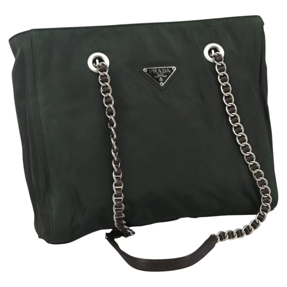 PRADA Chain Shoulder Bag Nylon Khaki